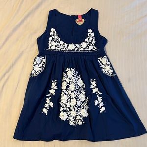 Primp. Embroidered navy & white mini dress with pockets size M